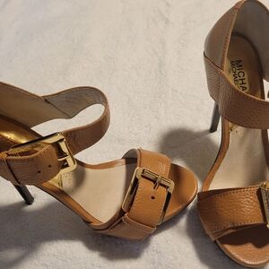 Michael Kors Tan Leather Sandals with Gold Accents